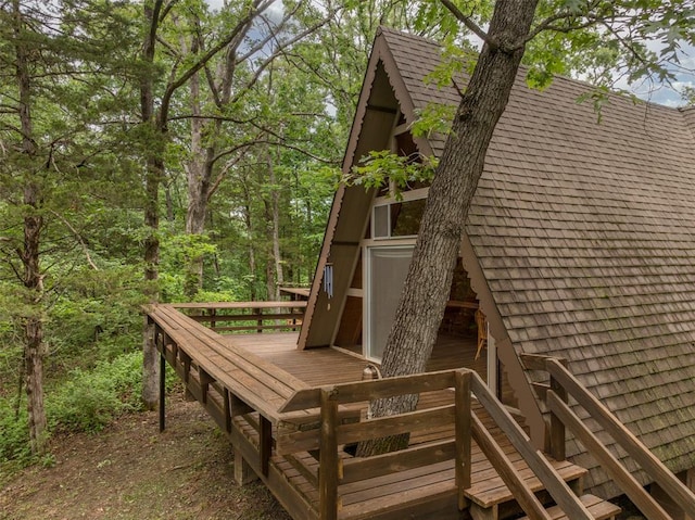 84 E Altdorf Dr, Innsbrook, MO 63390 - view of side of home featuring a deck and roof with shingles
