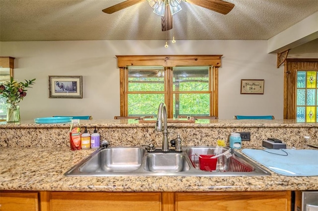 kitchen with a sink and a ceiling fan