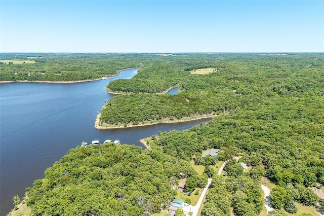 bird's eye view of a heavily wooded area and a nearby body of water