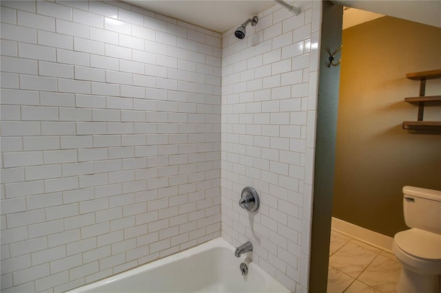 210 W Elm St, Alton, IL 62002 - full bathroom with marble look tile flooring, toilet, bathtub / shower combination, and baseboards