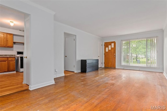 1321 Highmont Dr, Saint Louis, MO 63135 - unfurnished living room with light wood finished floors and crown molding