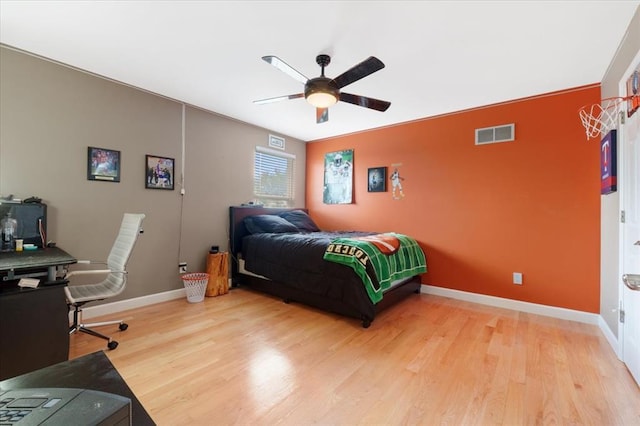 5 The Crossings Ct, Ofallon, MO 63366 - bedroom featuring baseboards, light wood finished floors, a ceiling fan, and a desk