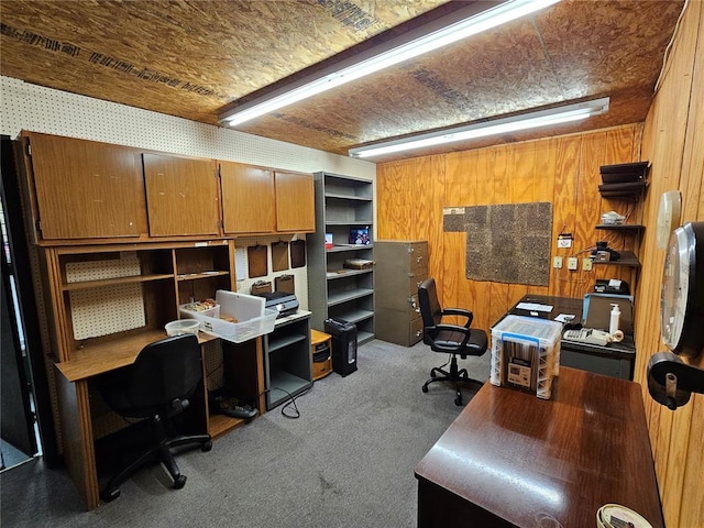 103 E Broad St, Raymond, IL 62560 - office area featuring carpet floors and wood walls