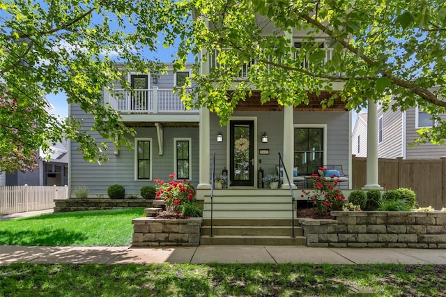 3481 New Town Lake Dr, Saint Charles, MO 63301 - view of front of property featuring a porch and a balcony