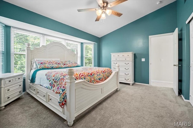 7413 Cinnamon Teal Dr, Ofallon, MO 63368 - bedroom with lofted ceiling, carpet flooring, and ceiling fan