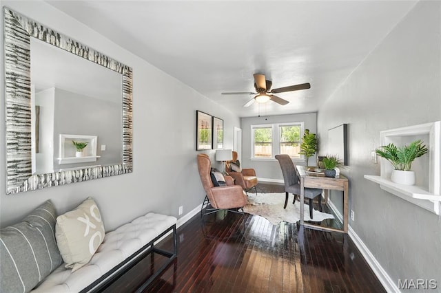 41 S Dellwood Ave, Saint Louis, MO 63135 - office area with ceiling fan, hardwood / wood-style floors, and baseboards