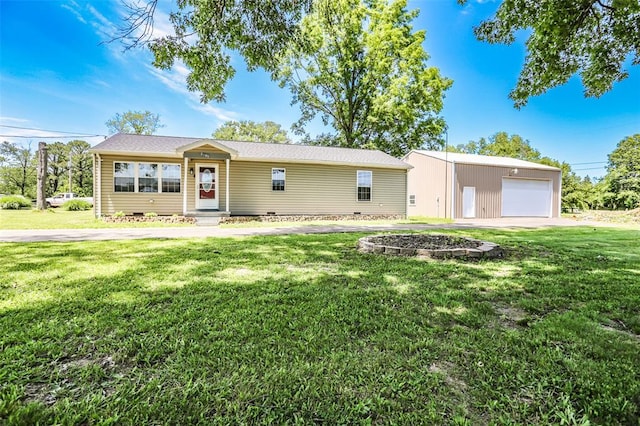 6195 Cedar Springs Rd, Cedar Hill, MO 63016 - ranch-style house featuring a front lawn and an outbuilding