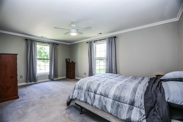 6195 Cedar Springs Rd, Cedar Hill, MO 63016 - carpeted bedroom with multiple windows, ornamental molding, baseboards, and a ceiling fan