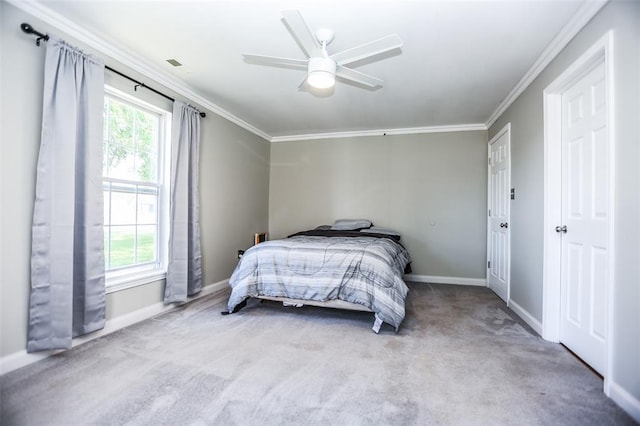 6195 Cedar Springs Rd, Cedar Hill, MO 63016 - bedroom with carpet floors, ornamental molding, baseboards, and a ceiling fan