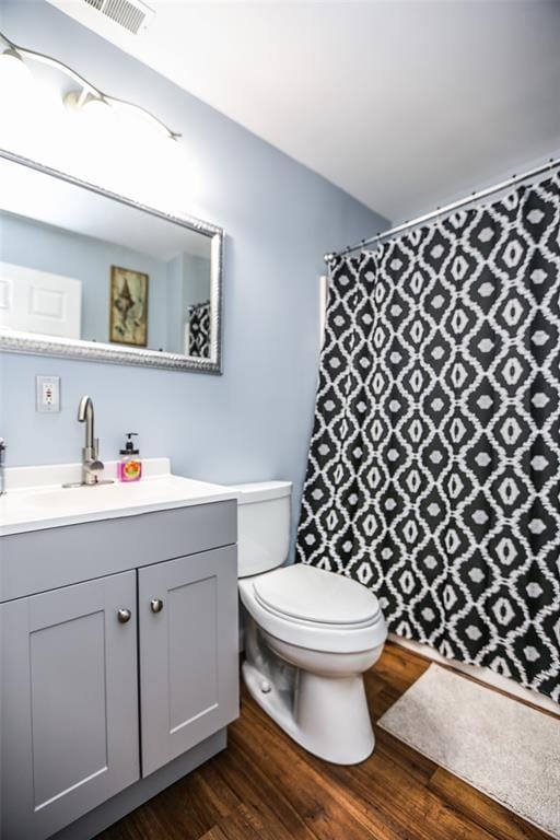 6195 Cedar Springs Rd, Cedar Hill, MO 63016 - full bathroom with toilet, vanity, wood finished floors, and a shower with curtain