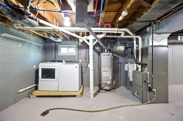 7448 Ahern Ave, Saint Louis, MO 63130 - basement featuring gas water heater, washer and dryer, and heating unit