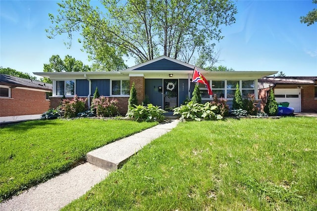 7448 Ahern Ave, Saint Louis, MO 63130 - ranch-style home featuring a garage, a front lawn, and brick siding