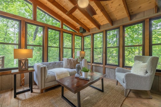1129 Mitten Ridge Dr, Innsbrook, MO 63390 - living room featuring a ceiling fan, hardwood / wood-style flooring, and wood ceiling