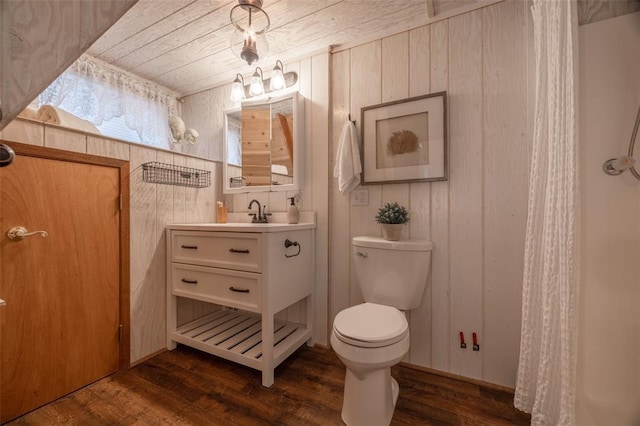 1129 Mitten Ridge Dr, Innsbrook, MO 63390 - bathroom with wooden walls, vanity, wood finished floors, and toilet
