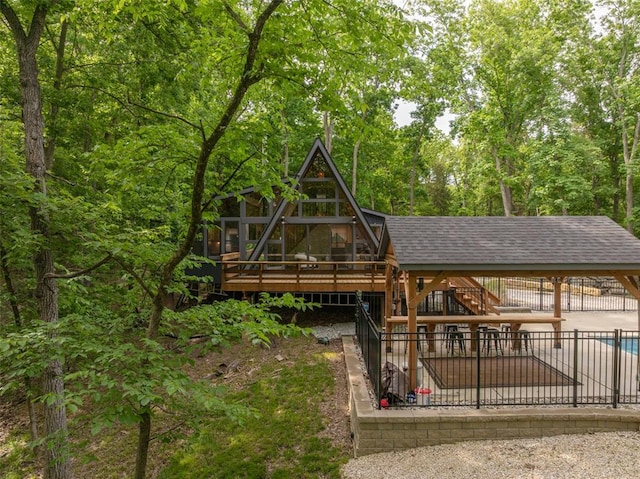 1129 Mitten Ridge Dr, Innsbrook, MO 63390 - view of property's community featuring stairway and a wooden deck
