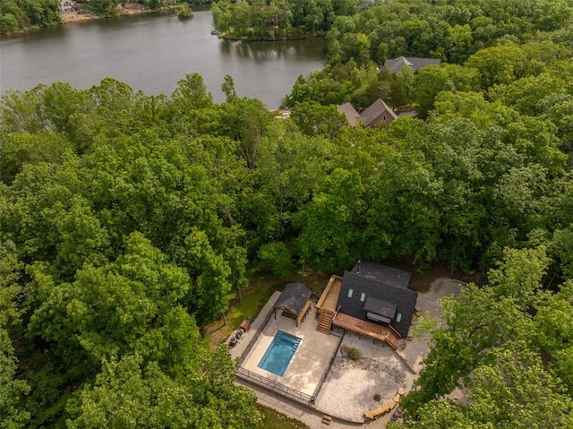 1129 Mitten Ridge Dr, Innsbrook, MO 63390 - view of subject property with a nearby body of water, a forest, and a pool