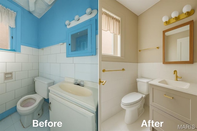 4545 Alice Ave, Saint Louis, MO 63115 - bathroom with tile walls, vanity, tile patterned floors, and wainscoting
