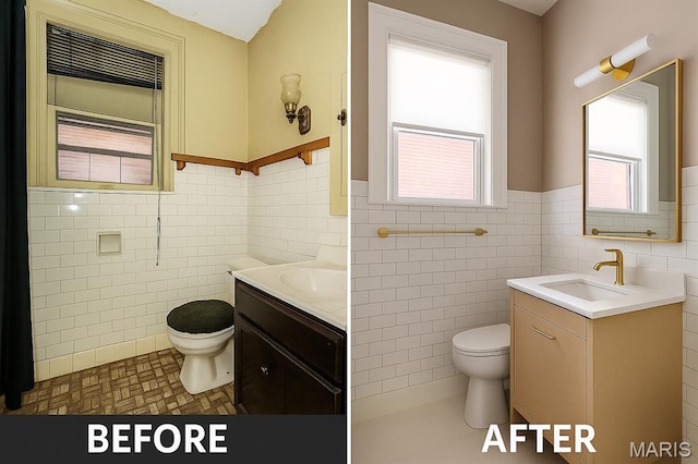 4545 Alice Ave, Saint Louis, MO 63115 - bathroom with tile walls, vanity, and wainscoting