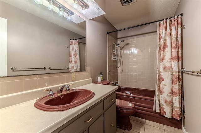 21509 Rockwell Dr, Lebanon, MO 65536 - bathroom with toilet, vanity, tile patterned flooring, and shower / bath combo with shower curtain
