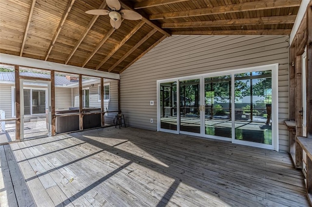 21509 Rockwell Dr, Lebanon, MO 65536 - unfurnished sunroom featuring a hot tub, a ceiling fan, and lofted ceiling