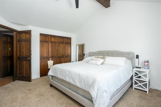 4 Aken Ct, Saint Peters, MO 63376 - bedroom featuring light carpet, beamed ceiling, a closet, baseboards, and a ceiling fan