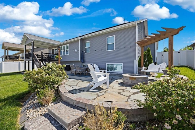 536 W 5th St, Saint Jacob, IL 62281 - rear view of house featuring an outdoor fire pit, a patio area, and stairs