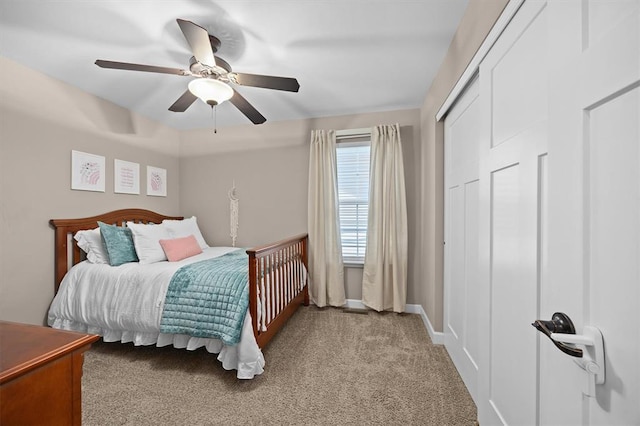 536 W 5th St, Saint Jacob, IL 62281 - bedroom with carpet floors, a ceiling fan, a closet, and baseboards