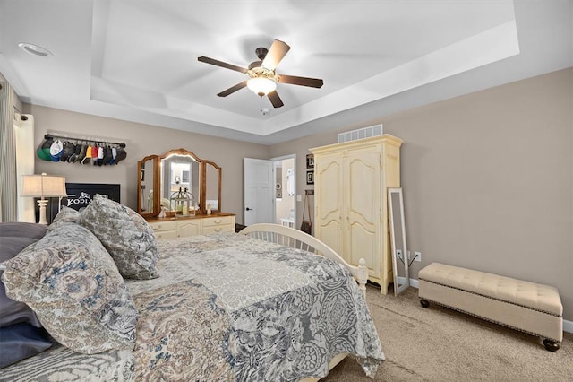 536 W 5th St, Saint Jacob, IL 62281 - bedroom with a raised ceiling, light colored carpet, a ceiling fan, and baseboards