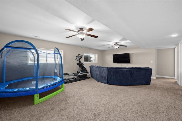 536 W 5th St, Saint Jacob, IL 62281 - living room with ceiling fan, carpet flooring, and baseboards