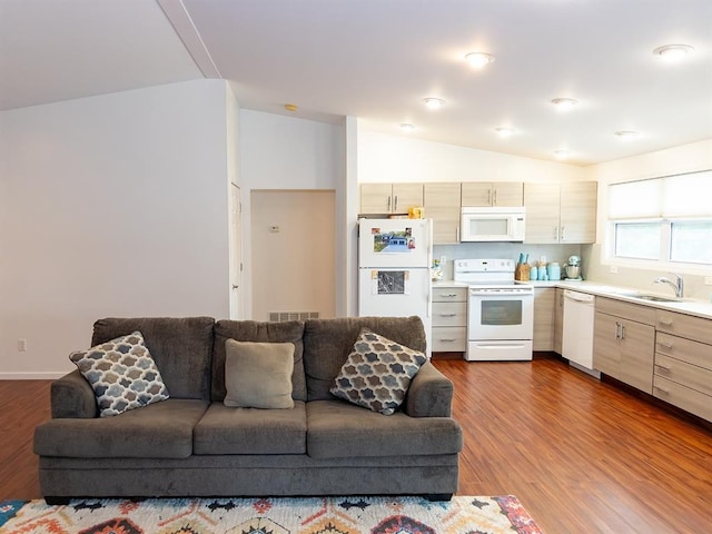 3930 Commanche Ave, Hannibal, MO 63401 - living room with vaulted ceiling and dark wood-style floors