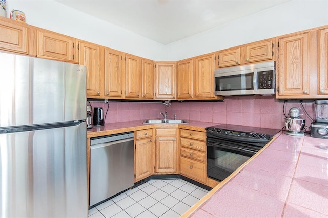 5156 Christy Ave, Saint Louis, MO 63116 - kitchen with appliances with stainless steel finishes, tile counters, and tasteful backsplash