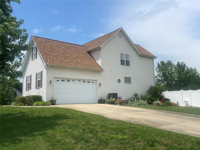 835 Bay Hill Blvd, Union, MO 63084 - view of side of property featuring concrete driveway, a shingled roof, an attached garage, and central air condition unit