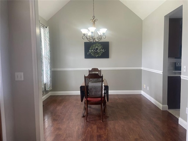835 Bay Hill Blvd, Union, MO 63084 - dining area with a chandelier, lofted ceiling, wood finished floors, and baseboards
