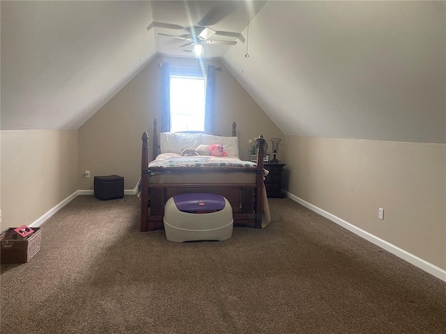 835 Bay Hill Blvd, Union, MO 63084 - carpeted bedroom with vaulted ceiling, a ceiling fan, and baseboards
