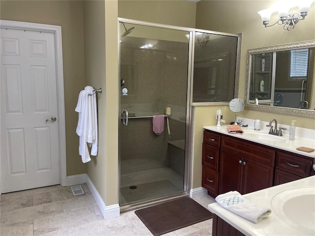 835 Bay Hill Blvd, Union, MO 63084 - bathroom with a stall shower, vanity, and baseboards