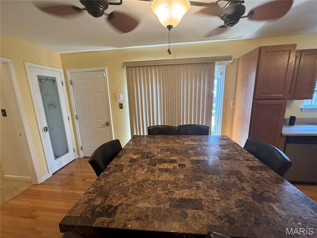 2828 Rutger St, Saint Louis, MO 63104 - dining area featuring ceiling fan and light wood finished floors