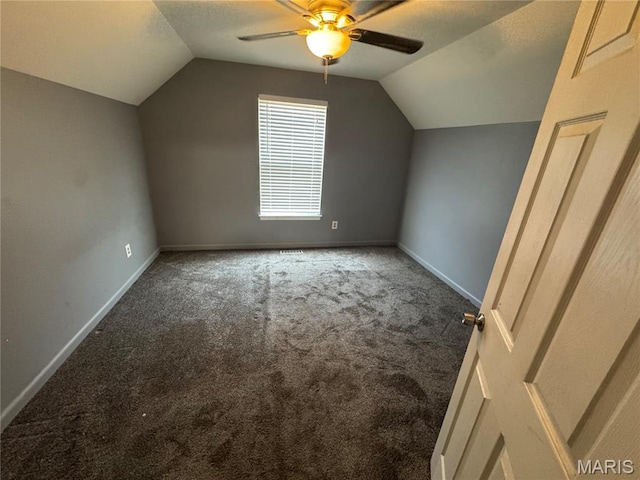 2828 Rutger St, Saint Louis, MO 63104 - bonus room featuring vaulted ceiling, carpet flooring, ceiling fan, and baseboards