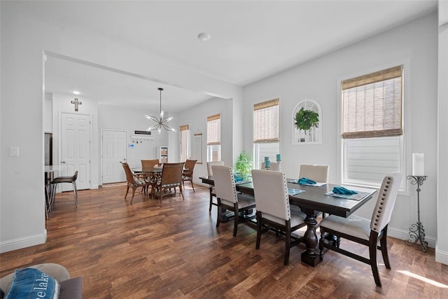 1017 Kilderkin Way, Saint Charles, MO 63301 - dining area featuring baseboards, dark wood finished floors, a chandelier, and recessed lighting