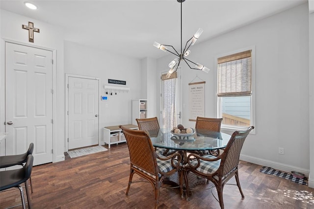 1017 Kilderkin Way, Saint Charles, MO 63301 - dining room with a chandelier, wood finished floors, baseboards, and recessed lighting