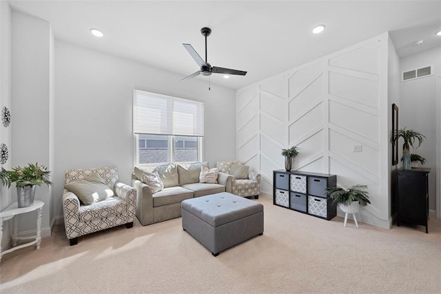 1017 Kilderkin Way, Saint Charles, MO 63301 - carpeted living area with ceiling fan, recessed lighting, and baseboards
