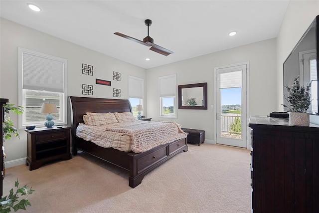 1017 Kilderkin Way, Saint Charles, MO 63301 - bedroom featuring access to exterior, light colored carpet, multiple windows, and recessed lighting