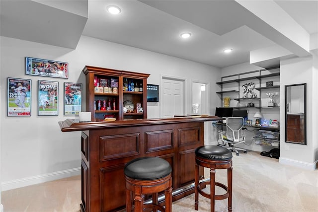 1017 Kilderkin Way, Saint Charles, MO 63301 - indoor dry bar with baseboards, light carpet, and recessed lighting