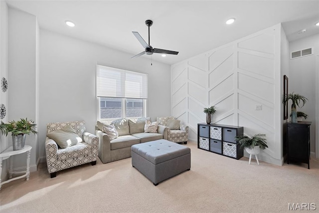 1017 Kilderkin Way, Saint Charles, MO 63301 - carpeted living area with ceiling fan, recessed lighting, and baseboards