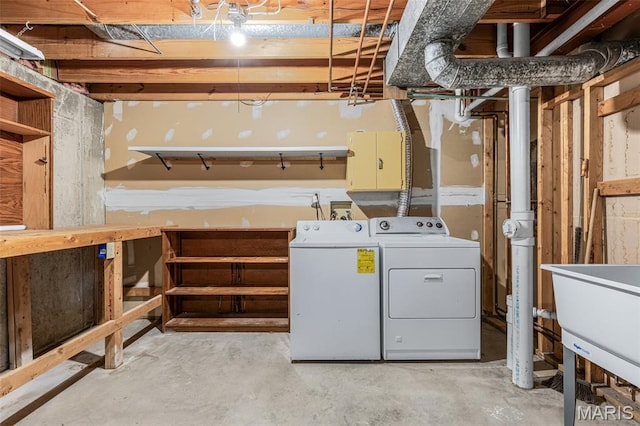 101 Carnegie Ct, Valley Park, MO 63088 - unfinished below grade area featuring washing machine and clothes dryer and a sink