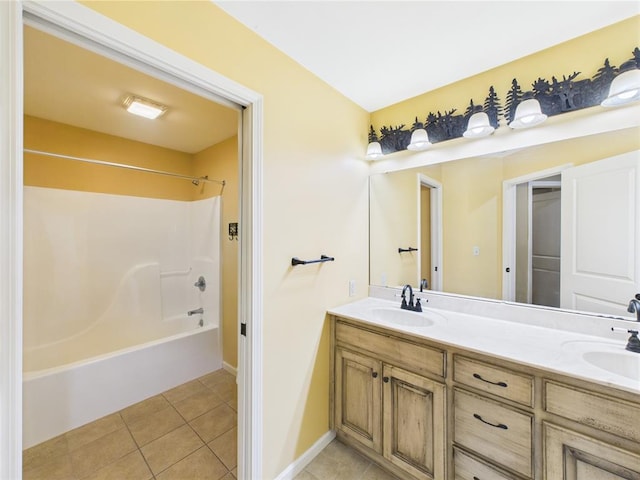 14800 County Road 448, St James, MO 65559 - full bath with tile patterned flooring, double vanity, shower / bathtub combination, and baseboards