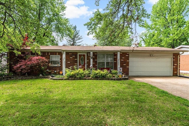 930 Laredo Ave, Saint Louis, MO 63138 - ranch-style home with a garage, concrete driveway, brick siding, and a front lawn