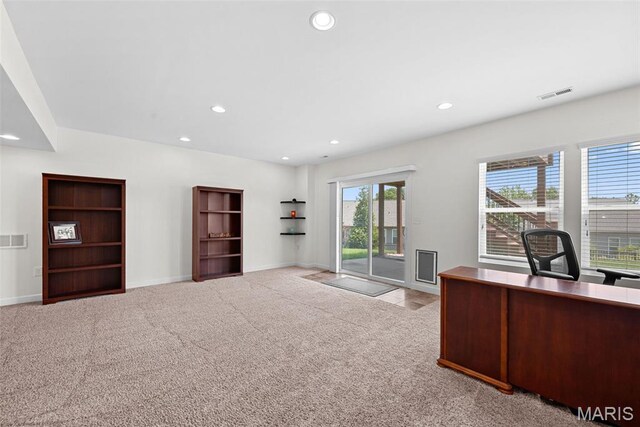 38 Crystal Manor Ct, Wentzville, MO 63385 - home office featuring light colored carpet, recessed lighting, and baseboards