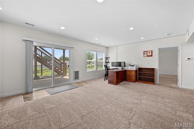 38 Crystal Manor Ct, Wentzville, MO 63385 - office with baseboards, light carpet, and recessed lighting