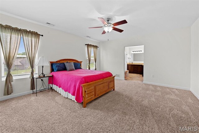 38 Crystal Manor Ct, Wentzville, MO 63385 - carpeted bedroom featuring baseboards, ceiling fan, and connected bathroom