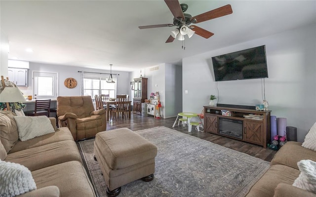 20336 Scholar Ln, Waynesville, MO 65583 - living room featuring wood finished floors and a ceiling fan